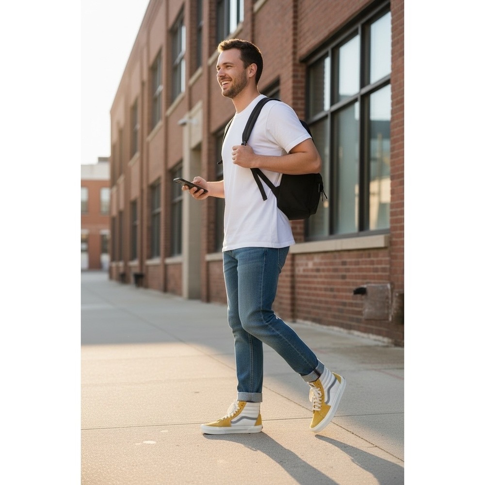 Vans Sk8-Hi‎ High Top Men's Sneakers Mustard Yellow White Size 7.5